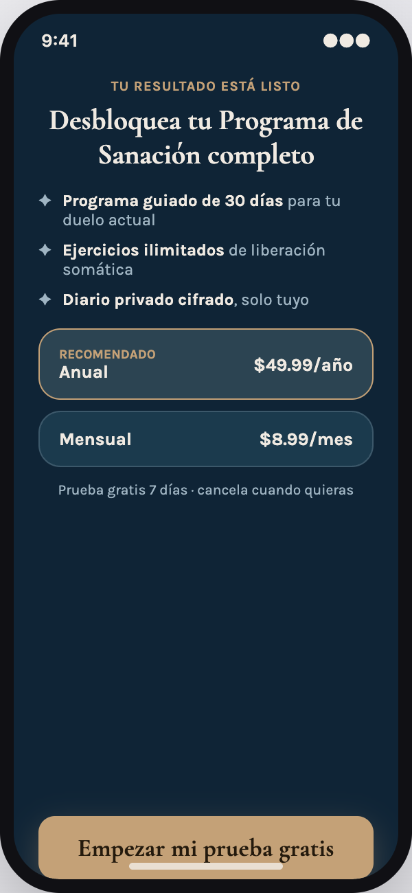Vista previa de diseño: pantalla de planes y precio